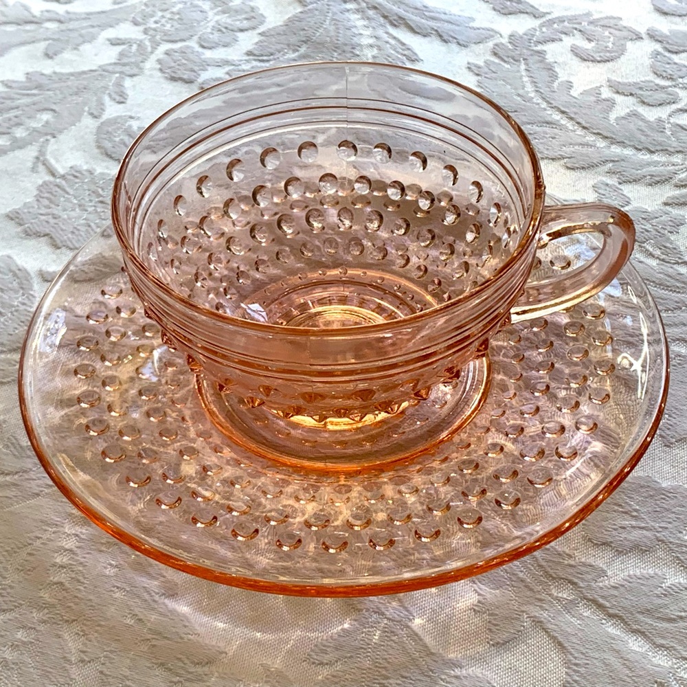 Pink Depression Glass Cup and Saucer